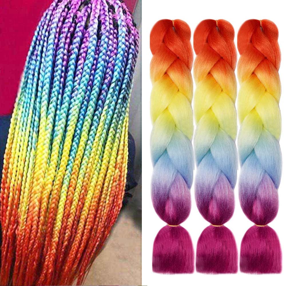 Jumbo Braiding Hair "Rainbow" 24 Inches  3 Pieces